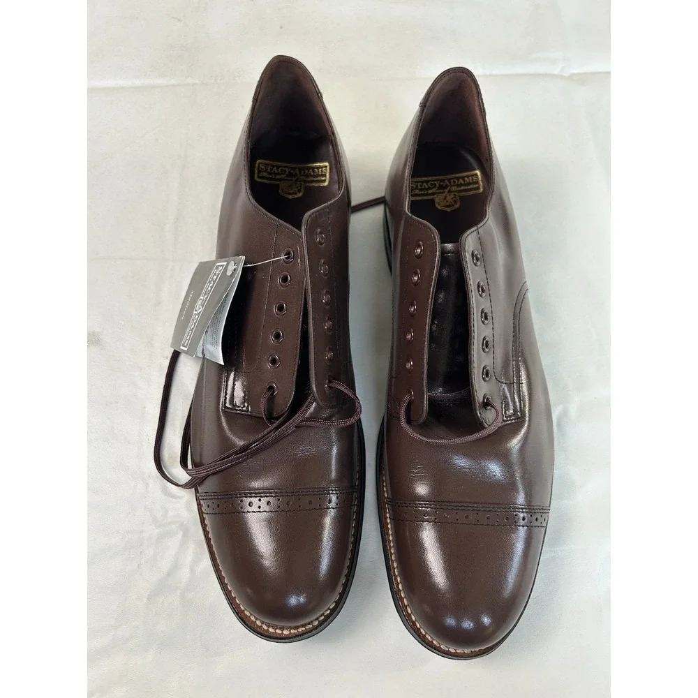NWOB Stacy Adams Classic Madison Brown Leather Cap Toe Oxford Shoes USA Men's 10